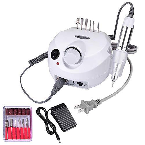 AW 30000RPM Electric Nail Drill Art File Machine for Acrylic Nail Manicure Pedicure with Pedal Buffer 6 Diamond Professional Beauty Salon Red