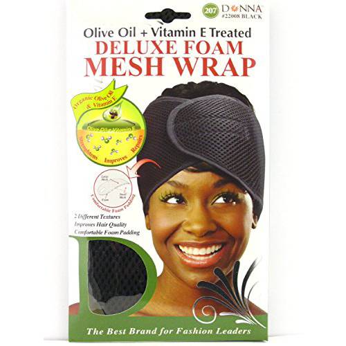 Donna Deluxe Foam Mesh Wrap, Olive Oil + Vitamin E Treated - 22007 Red, Improves hair quality, foam padding