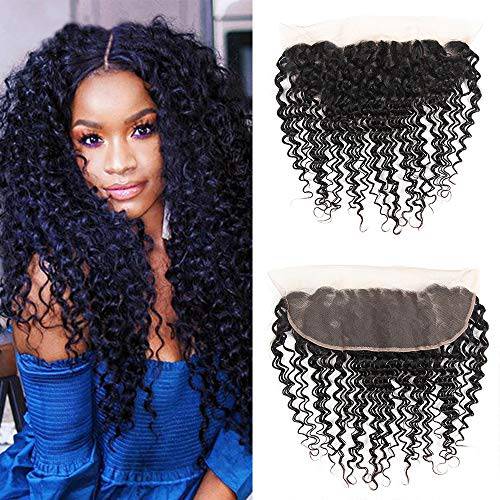 Deep Wave Bundles with Frontal Brazilian Deep Wave Hair Bundles with Frontal Virgin Hair Unprocessed Ear to Ear Lace Frontal with Bundles Human Hair Extensions Natural Color(18 20 22+16)