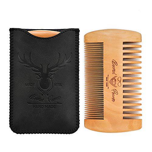 Beard Power Wooden Beard Comb & Durable Case for Men with Sexy Beard, Fine & Coarse Teeth, Pocket Comb for Beards & Mustaches,Brown Deer Design
