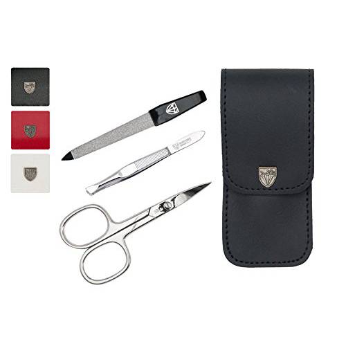 3 Swords Germany - brand quality 3 piece manicure pedicure grooming kit set for professional finger & toe nail care scissors tool genuine leather case in gift box, Made in Solingen Germany (02655)
