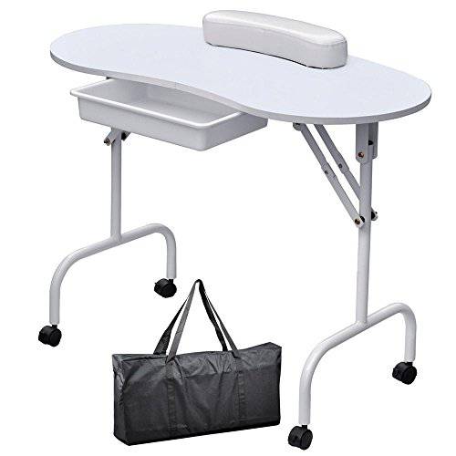 Yaheetech 37-inch Portable & Foldable Manicure Table Nail Desk Workstation with Large Drawer/Client Wrist Pad/Controllable Wheels/Carrying Case for Spa Beauty Salon Black