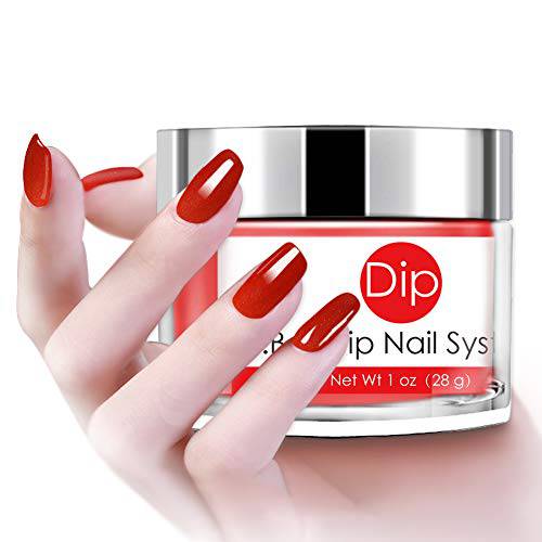 I.B.N Red Nail Dipping Powder 1 Ounce (added vitamin) Acrylic Dip Powder Colors, Light Weight and Firm, No Need UV LED Lamp Cured (DIP 043)