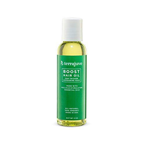 Terrajuve Boost Hair Oil- For Thicker Appearing Hair, Made With Follicle Stimulating Essential Oils. All Natural 100% Organic Made in USA (8.0 Oz)