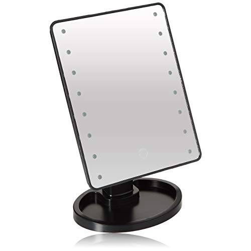 IdeaWorks Light-Up Mirror-Large Mirror with 16 LED Lights for Make-Up, Tweezing, & Other Facial Applications-Rotating Mirror-Magnifier Option-Built-in Tray-Battery Powered, Black-Deluxe W/Magnifier