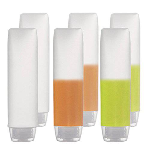 6-Pack 1.7oz/ 50ml Travel Size Bottles, TSA Approved Empty Plastic Squeeze Containers for Liquids, Shampoo, Toiletry Accessories with Labels