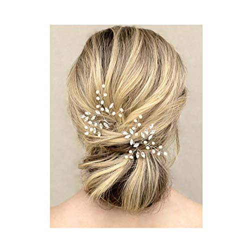 Unicra Wedding Silver Hair Pins Wedding Bridal Pearl Hair Accessories for Brides and Bridesmaids Pack of 2 (Gold)