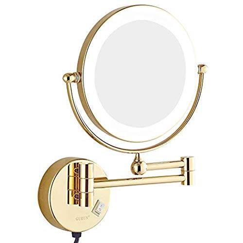 SANLIV Lighted Wall Mount Makeup Mirror,8 Inch Magnifying Shaving Mirror,Double Sided Bathroom Vanity Makeup Mirror with LED Lights 1X/7X Magnification,Brushed Nickel