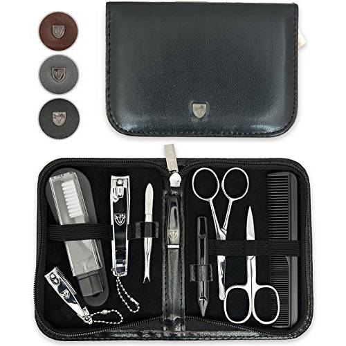 3 Swords Germany - brand quality 10 piece manicure pedicure grooming kit set for professional finger & toe nail care tweezers file clipper fashion leather case in gift box, Made by 3 Swords (01610)