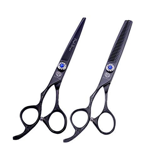 Purple Dragon 6.0 inch Professional Left-handed 440C Salon Hair Cutting Scissors - Hairdressing Thinning Shears - Perfect for Left Hand Barber and Home Use (Black)