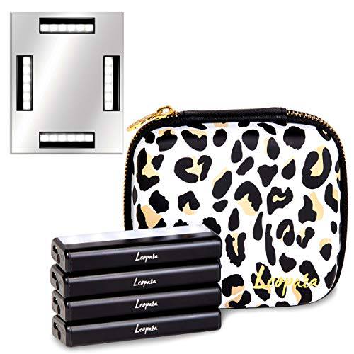 Leopara Makeup Lighting System, Portable LED Vanity Lights (Set of 4) | Wireless, Rechargeable, Removable, Travel Friendly | Bright Lighting for Any Mirror | Onyx Chrome Travel Case