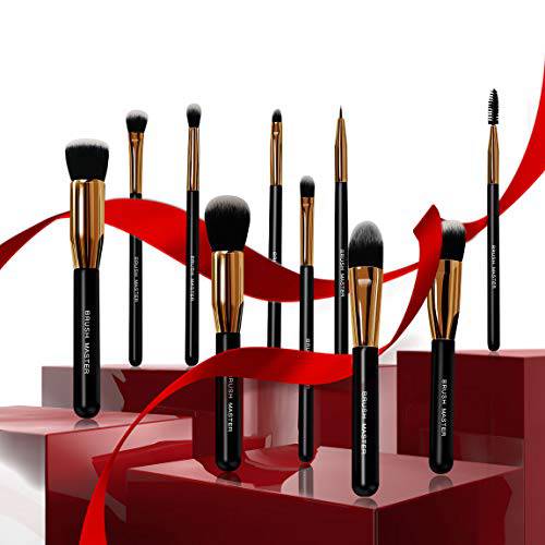 Brush Master Makeup Brushes Set for Kabuki Foundation Powder Concealers Eyeshadow Blush, 10 Pcs Premium Synthetic Makeup Brush Set with Case Travel Brush Pouch