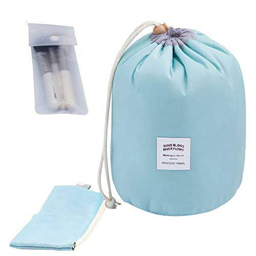 INVODA Cosmetic Bag for Women Barrel Shaped Travel Makeup Bags Large Capacity Soft Waterproof Portable Drawstring Cosmetic Bag Multifunctional Bucket Toiletry Bag (Pink)