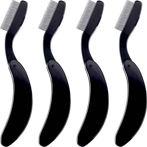 4 Packs Folding Eyelash Comb, Stainless Steel Metal Teeth Eyebrow Separator Comb Lash and Brow Makeup Applicator Brush Professional Tool for Define Lash