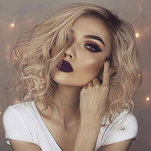 PINKSHOW Short Black Lace Front Wig Bob Curly Wigs Shoulder Length Natural Hairline Synthetic Daily Wear Glueless Wigs for Fashion Women (14 Inch, Natural Black)