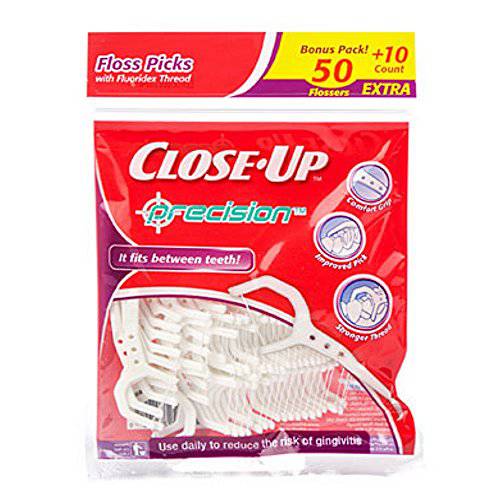 Close-Up Precision Floss Picks w/ Flouridex Thread, 60 Count, Pack of 2 (120 Flossers)