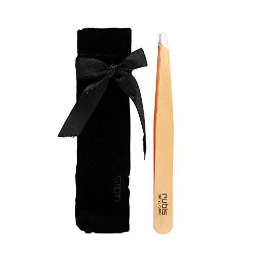 Rubis Classic Stainless Steel Slanted Tweezers for Precise Eyebrows and Hair Removal, The Gold Collection, Red Gold
