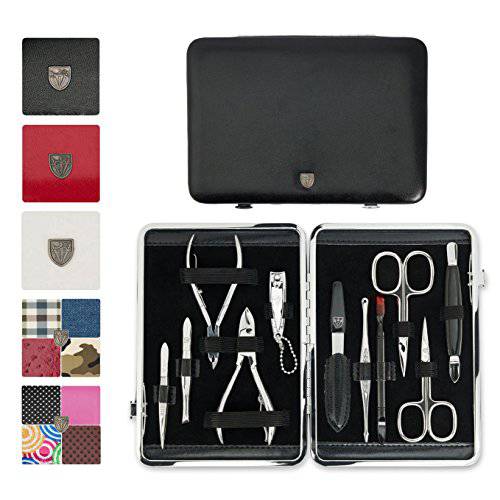 3 Swords Germany - brand quality 11 piece manicure pedicure grooming kit set for professional finger & toe nail care scissors clipper fashion leather case in gift box, Made by 3 Swords (03768)