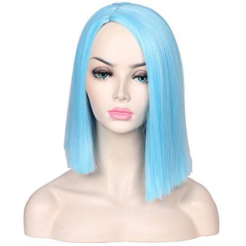 ColorGround Medium Long Straight Light Blue Part Splited Cosplay Wig for Women and Girls