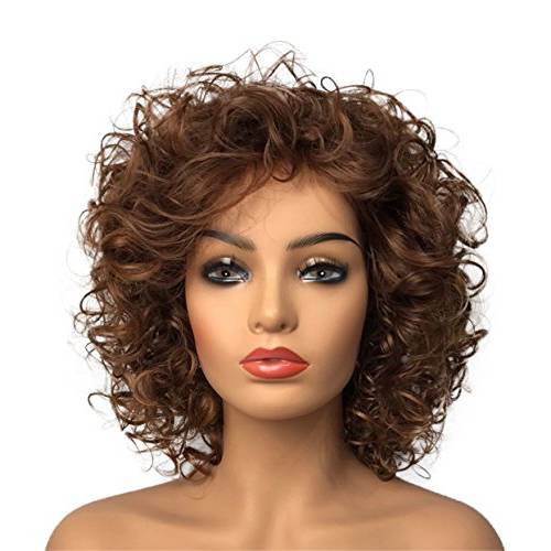 Wiginway Short Curly wig for women, Full Head Hair Costume Wig Natural Looking, Reddish Brown Wigs, 8 Inch
