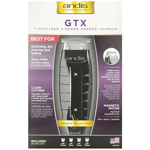 Andis 04775 Professional GTX T-Outliner Beard & Hair Trimmer with Carbon Steel T-Blade, Bump Free Technology – Black