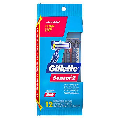 Gillette Sensor2 Pivoting Head + Lubrastrip Men’s Disposable Razors, 12 Count (Pack of 3, Total 36 Razors)