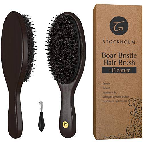 Hair Brush for Men and Women - Premium Boar Hairbrush with Detangling Nylon Pins for Optimally Getting Natural Oils Throughout All Hairs and Stimulating Scalp for Soft Hair - Stylist Recommend