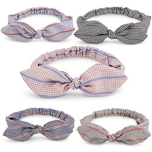 6 Pcs Headbands Vintage Stripe Pattern Elastic Printed Bow Tie Head Wrap Stretchy Hairband for Women