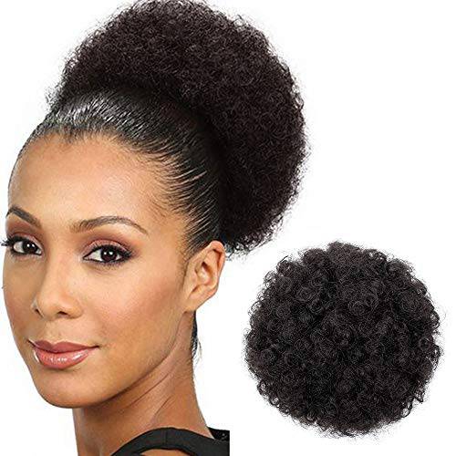 AISI QUEENS Afro Puff Drawstring Ponytail for Black Women Curly Hair Ponytail Extension, Black Brown Afro Bun Ponytail Clip on Hair Extensions for Black Women(Medium,2)