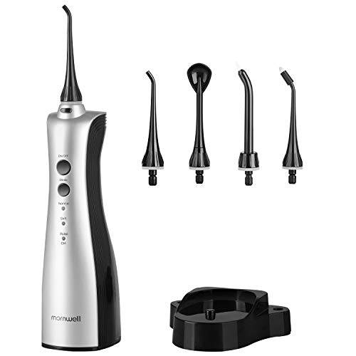 Cordless Water Flosser for Teeth Water Floss Cleaner, Mornwell 3 Modes Dental Oral Irrigator Rechargeable IPX7 Waterproof Teeth Cleaner with 5 Jet Tips for Travel, Braces & Bridges Care