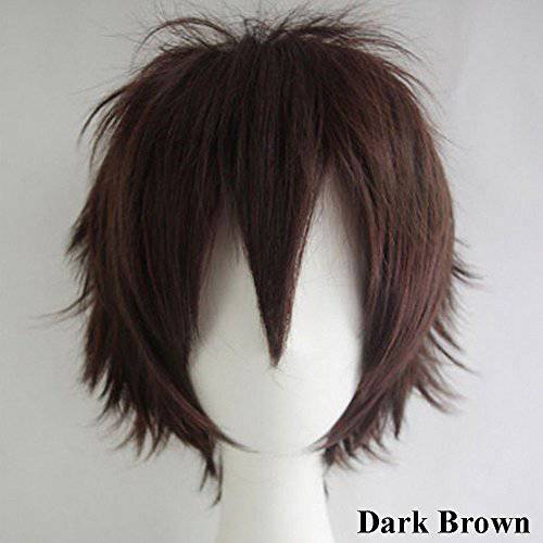 S-noilite Unisex Cosplay Short Straight Hair Wig Women Mens Male Anime Party Costume Synthetic Full Wigs (Light Brown)