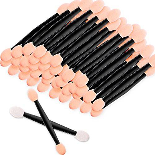 Amariver 200 Pack Disposable Eyeshadow Brush Sponge Tipped Oval Makeup Tool Dual Sides Eyeshadow Brush Comestic Applicator for Girls Lady Women Daily Beauty(Black)