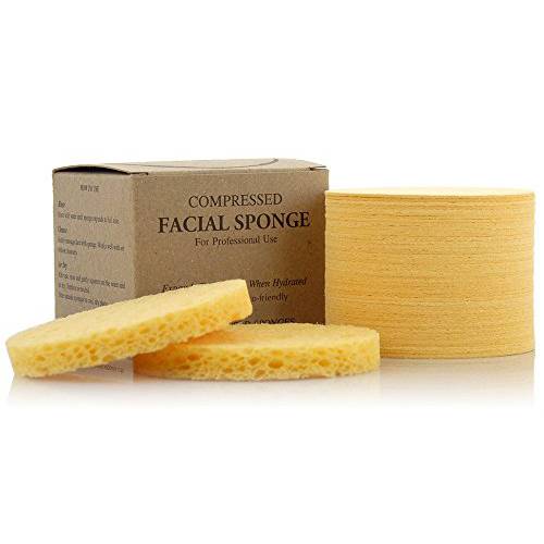 Facial Sponges - APPEARUS Compressed Natural Cellulose Face Sponge - Made in USA - Spa Sponges for Face Cleansing, Massage, Pore Exfoliating, Mask, Makeup Removal (50 Count) (Yellow)
