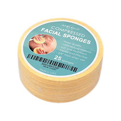 Face Sponge - APPEARUS Compressed Natural Cellulose Facial Sponges | Made in USA | Cosmetic Spa Sponges for Facial Cleansing and Exfoliating (25 Count) (Natural)