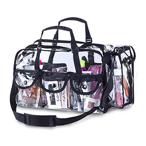 Large Clear Makeup Organizer Bag 17 inch x 9 inch x 10 inch, Cosmetic Bag with Sturdy Zipper and 4 External Pockets for Toiletries Adjustable Strap