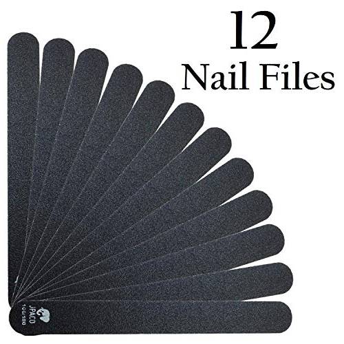 Nail Files 100 100 Grit for Coarse Acrylic Gel Poly Nail Extension Double Sided Black Washable Professional Set Manicure Tools (12 Pack) by JPACO