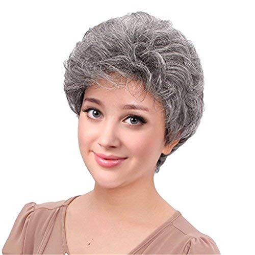 BESTUNG Short Curly Silver Gray Wigs for Women Layered Natural Synthetic Wigs (Silver Gray)