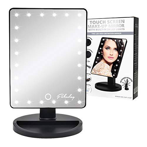 Fabuday Makeup Mirror with Lights - Lighted Makeup Mirror Touch Screen, 24 Led Makeup Mirror Light Adjustable, Dual Power Operated, Color Boxed, Black