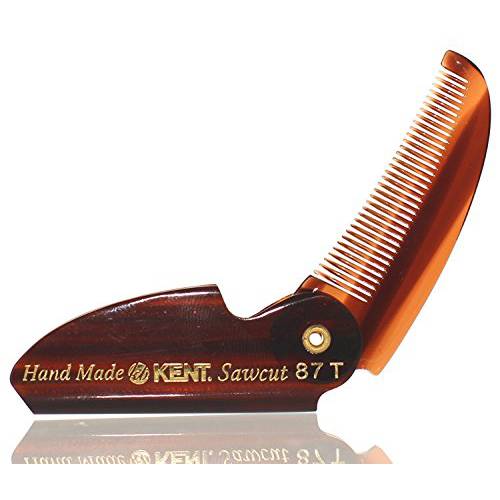 Kent 87T Handmade Folding Pocket Comb for Men, Fine Tooth Hair Comb Straightener for Everyday Grooming Styling Hair, Beard or Mustache, Use Dry or with Balms, Saw Cut Hand Polished, Made in England