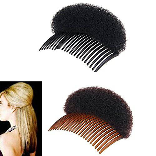 2Pices(1Black+1Brown) Women Bump It Up Volume Hair Base Styling Clip Stick Bum Maker Braid Tool Do Beehive Hair Styler Party Hair Accessories with Comb