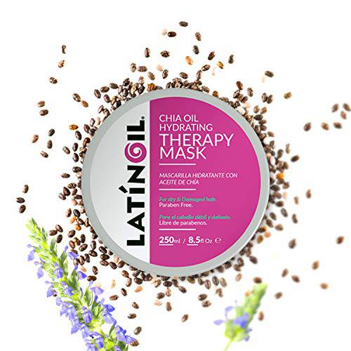 LATINOIL Chia Oil Hair Mask Treatment for Dry Damaged Hair - Deep Conditioner Anti Frizz Hydrating Moisturizer - for Low Porosity, Curly, Color Treated, Split End Hair Repair Masque for Women 8.5 Oz
