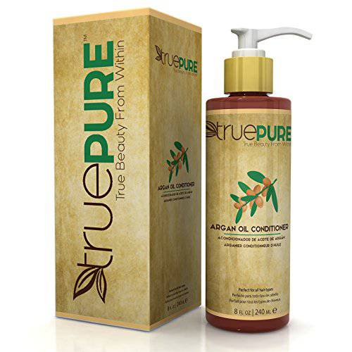 TruePure Argan Oil Conditioner (8 oz.) Deep Conditioner, Hair Treatment for Dry, Damaged Follicles, Split Ends | Sulfate, Paraben, Fragrance Free | For Men & Women | Made in USA