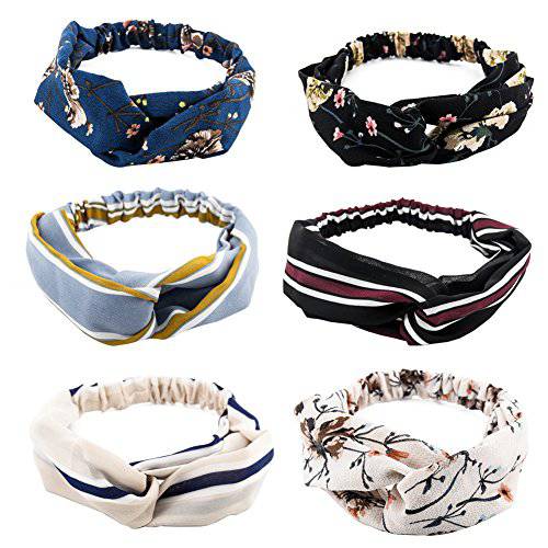 Yeshan Women and Girls Stretchy Rabbit Bow Headbands /Bandana/Turban/Headwrap Knotted Yoga Hairband,pack of 6
