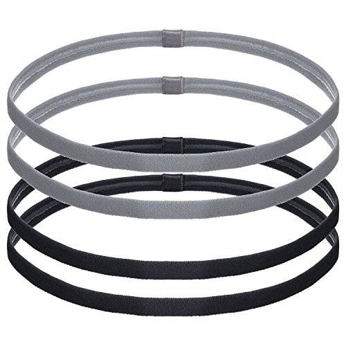 4 Pieces Thick Non-Slip Elastic Sport Headbands Hair Headbands for Women and Men (Black, Grey)