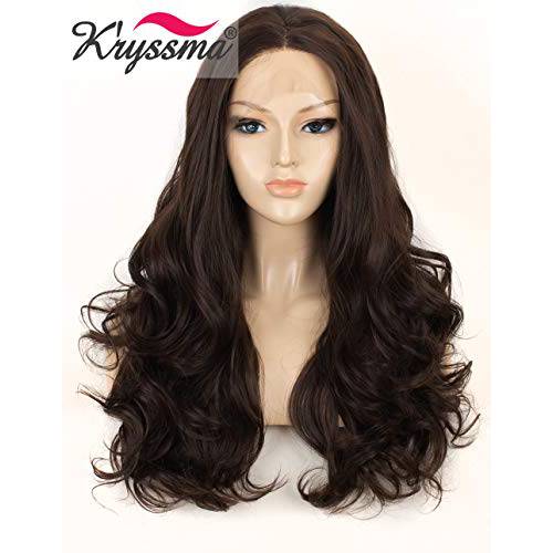 K’ryssma Fashionable 350 Copper Red Lace Front Wigs for Women Long Wavy Glueless Synthetic Wig Heat Resistant Half Hand Tied Replacement Full Hair Wig 20 Inch