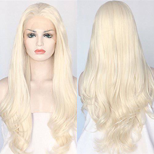 Sapphirewigs Yellow Color Natural Wavy Silky Soft Beauty Blogger Celebrity Perruque Daily Makeup Synthetic Lace Front Wigs 22inch