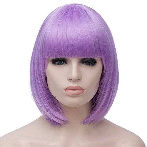 Bopocoko Black Bob Wigs for Women, 12’’ Short Black Hair Wig with Bangs, Natural Fashion Synthetic Wig, Cute Colored Wigs for Daily Party Halloween BU027BK