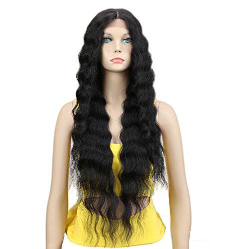 Joedir Lace Front Wigs 30’’ Long Wavy Synthetic Wig 4.5 Deep Part HD Transparent Lace For Women 130% Density Wigs(BLACK COLOR)