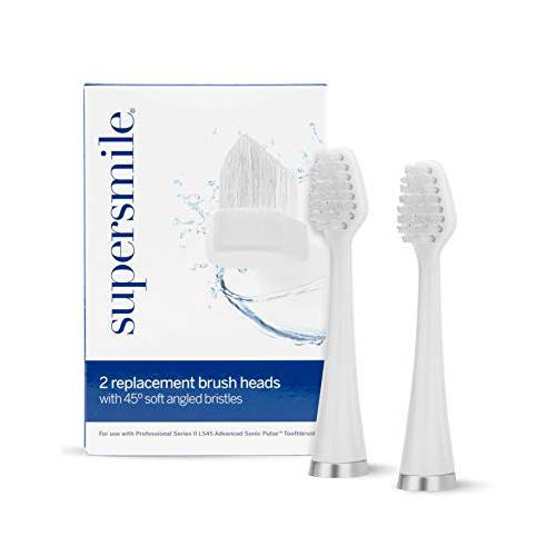 Supersmile Series II LS45 Replacement Brush Heads for Sonic Pulse Toothbrush - Patented 45° Soft Bristles Deliver Professional Teeth Cleaning - No Sensitivity (White, 2 Count)
