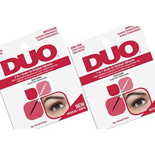 DUO Adhesives, 2-in-1 Brush On Clear & Dark Adhesive, 2-Packs